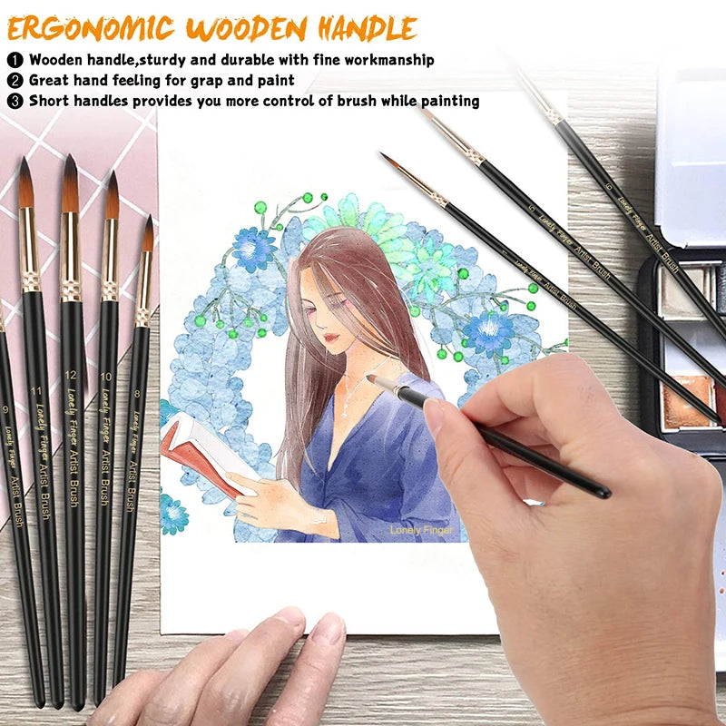 12/24/48pcs Paint Brushes Set Professional Paint Brush Round Pointed Tip Nylon Acrylic Brush For Acrylic Watercolor Oil Painting