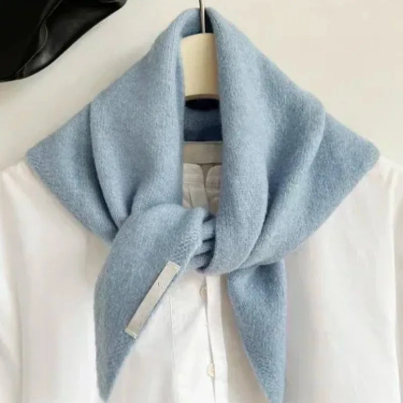 British Korean Style Niche Wool Knitted Triangular Scarf Women Headscarf Knitted Scarf Multi-functional Warm Knitted Scarf