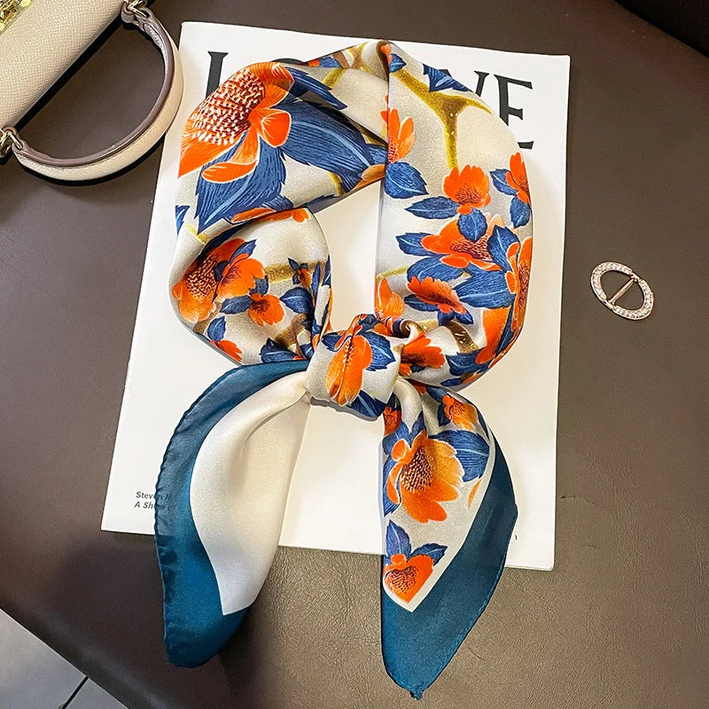 2025 Silk Shawl Print Headscarf Cat Hair Wrap Neckerchief Female Satin Square Scarf For Women Headband Foulard Hijab Bandana