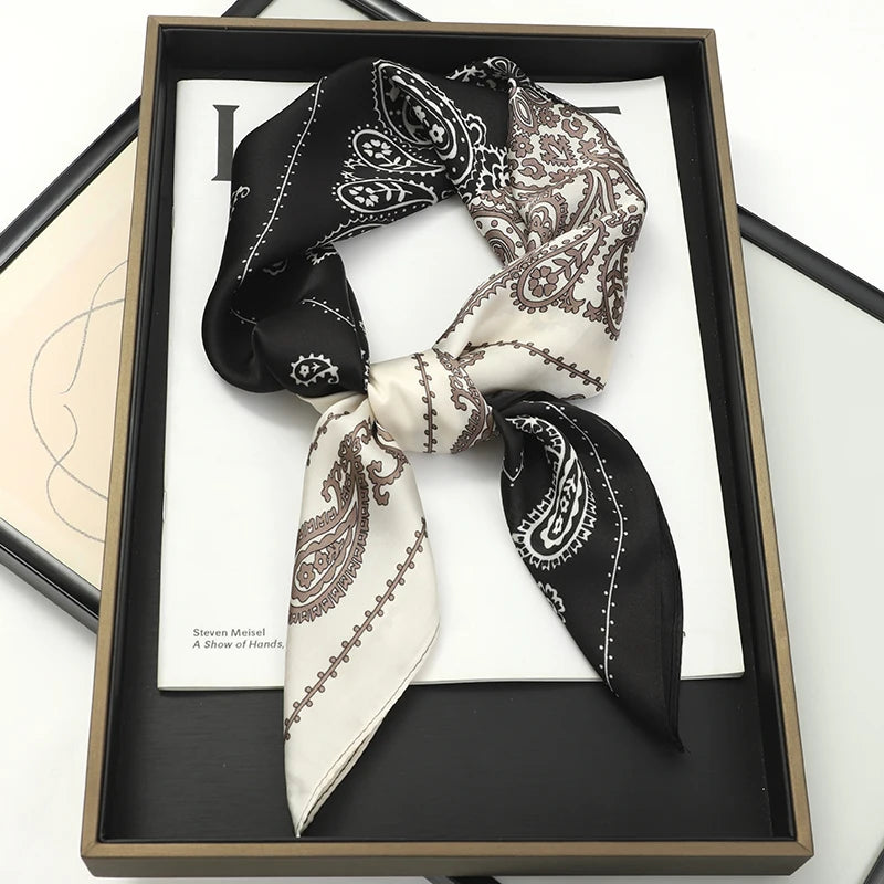 2025 Silk Shawl Print Headscarf Cat Hair Wrap Neckerchief Female Satin Square Scarf For Women Headband Foulard Hijab Bandana