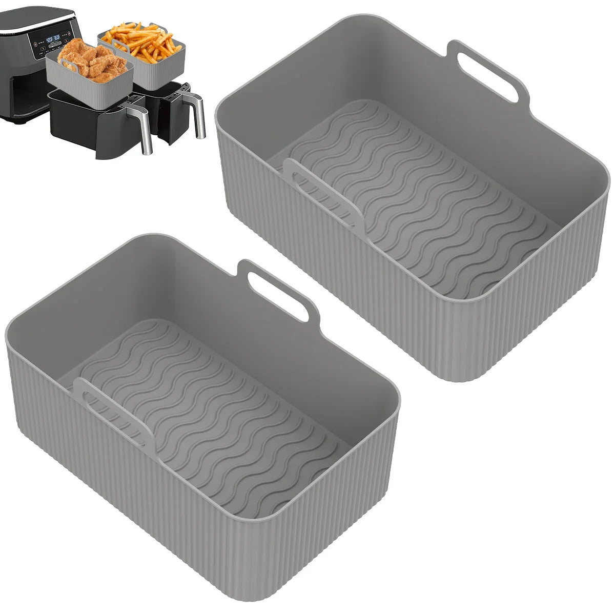 2Pcs Air Fryer Silicone Pot Air Fryer Liner Heat Resistant Air Fryer Silicone Basket Rectangle Baking Pan for Oven Microwave