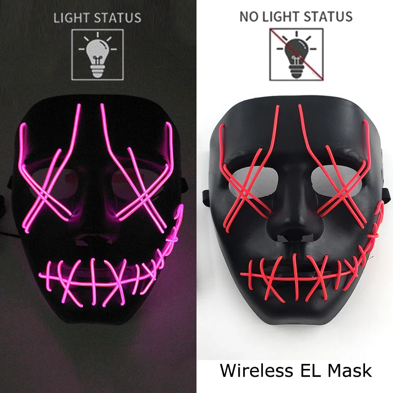 Wireless Neon LED Purge Mask – Glowing Halloween Cosplay Mask