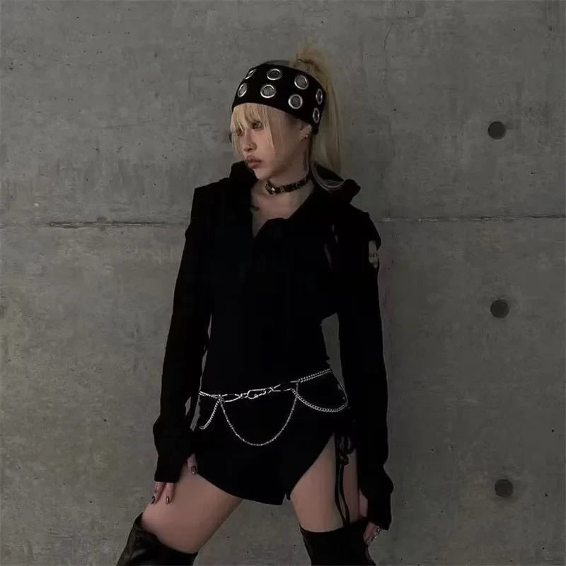 Punk Girl Hollowed Out Eyelets Wide Elastic Headband Stretchy Metal Rock Steampunk for Sports Headbands Hair Accessories