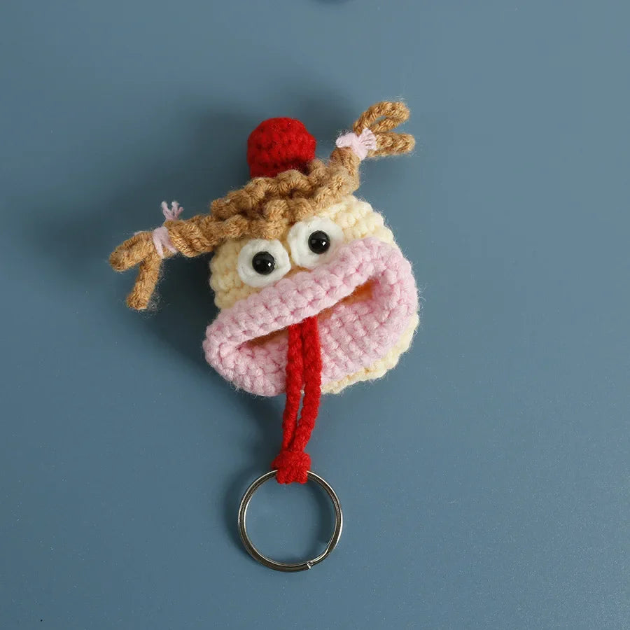 Funny Fruit Sausage Mouth Crochet Keychain Key Holder