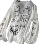 Hello Kitty Women's Round Neck UV Protection Cover Up Long Sleeve T-Shirt Summer Kawaii Loose Fit Casual Oversized Top