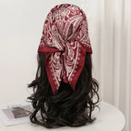 Bohemian Style Floral Print Women’s Square Silk Scarf Satin Head Wrap Tropical Leaf Flower Design Scarves Bandana Hijab