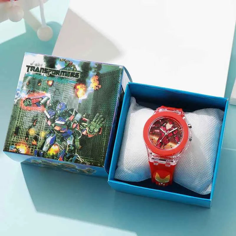 Cartoon Mickey Flash Light Girls Watches with Box Silicone Strap Spiderman Children Watches Kids Student Clock reloj infantil
