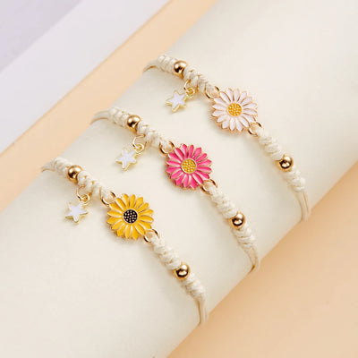 Simple Sunflower Bracelets for Women Handmade Braided Fashion Colorful Daisy Adjustable Bangle Friendship Good Luck Jewelry Gift