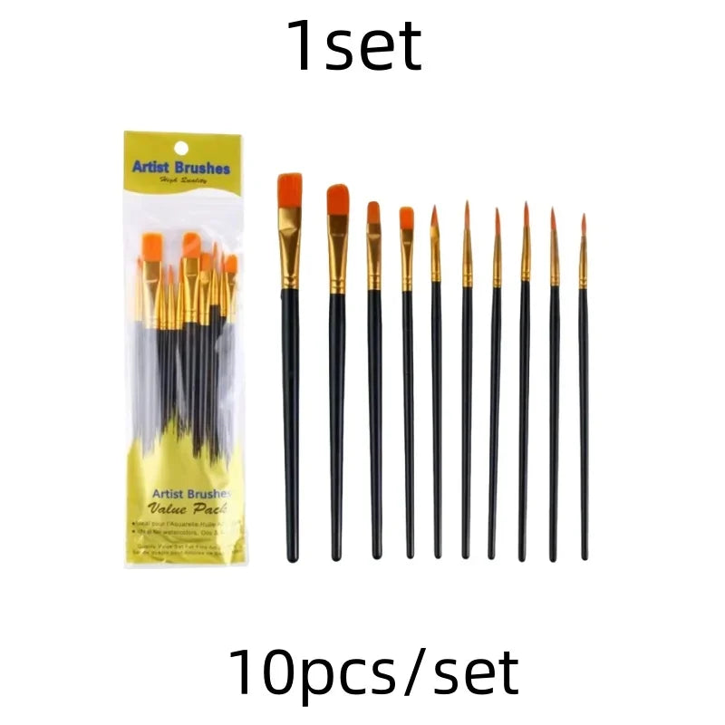 10 pcs set multi-functional watercolor brush pearlescent blue plastic rod multi-color nylon hair hook line gouache oil brush
