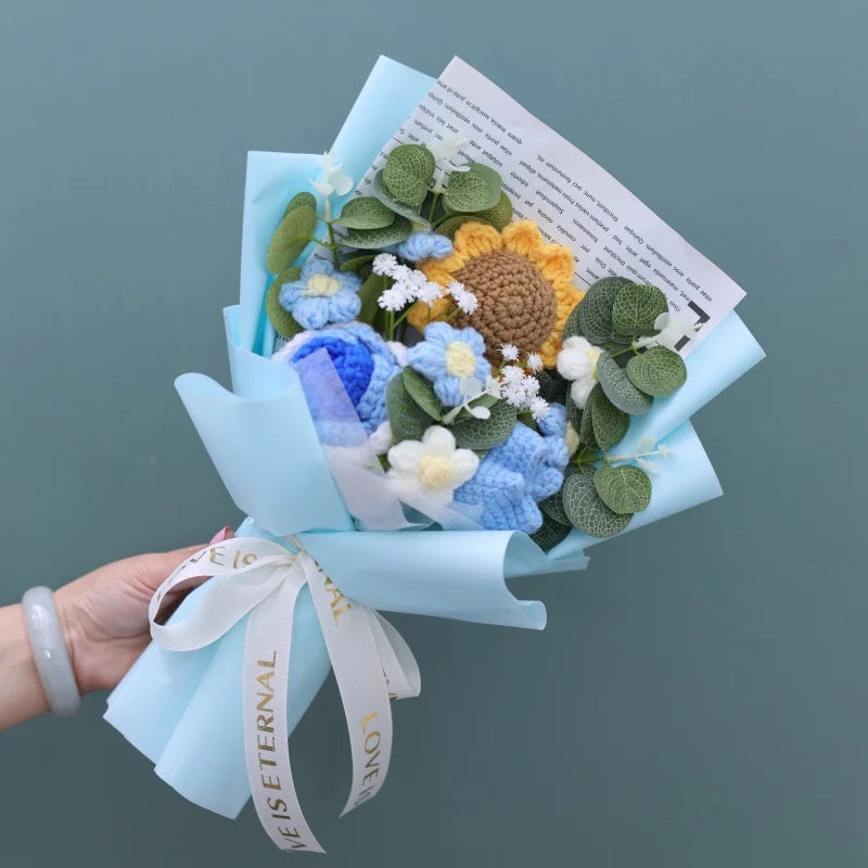 Finished Knitted Flowers Sunflowers Crochet Bouquet Creative Knitted Flowers Valentine Mothers' Day Birthday Graduation Gifts