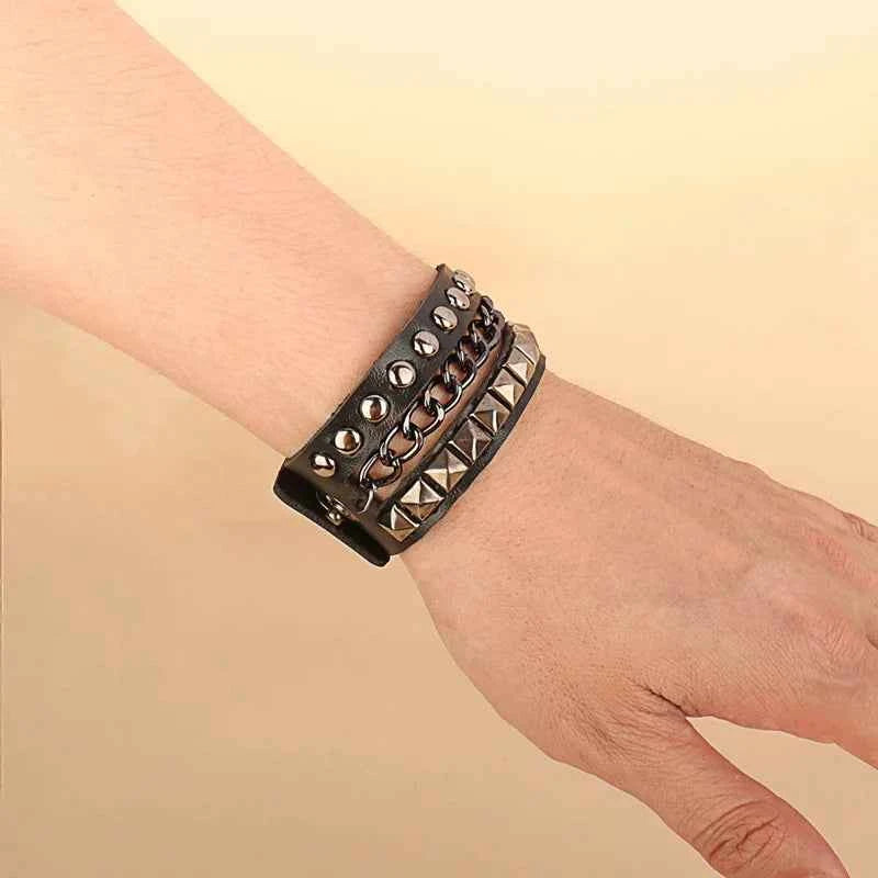 Punk Bracelets PU Leather Studded Bracelet Adjustable Goth Cuff Bracelet Gothic Rivet Buckle Wristband for Men Women Emo Jewelry