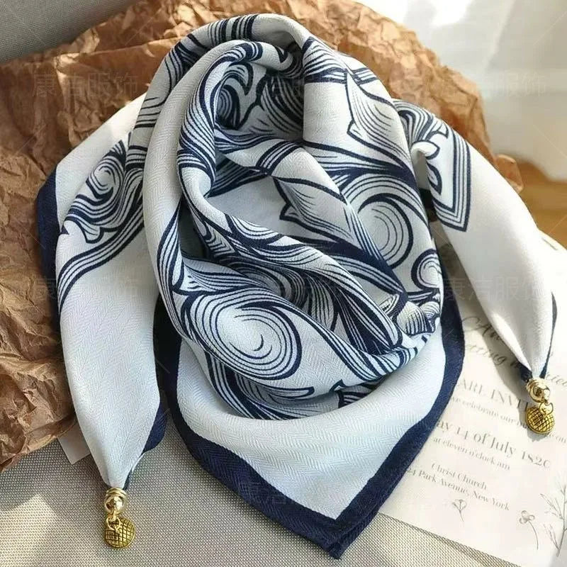 Luxury Magnetic Buckle Silk Scarf Women Print Square Scarf For Autumn Winter Warmth And Cold Resistance Fashionabl Scarves