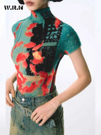 Women Bodycon T-Shirts Short Sleeve Tie Dye Tees Stretch Crop Tops Goblin Core 2000s Coquette Gyaru Aesthetic Kpop Kawaii Summe
