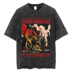 Creepy Cute Animal Graphic T-Shirts Vintage Washed Black Tees Funny Horror & Relatable Quotes Perfect for Anime Fans Streetwear