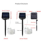 100LED Solar Tube String Light 8 Kinds Of Waterproof Outdoor Led Warm White Copper Wire Light For 2024 Garden Decorative Lights