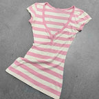 Stripe pattern casual tops chic cotton fashion Y2K tops cute silm rock aesthetic urban emo girls hip hops harajuku women t-shirt