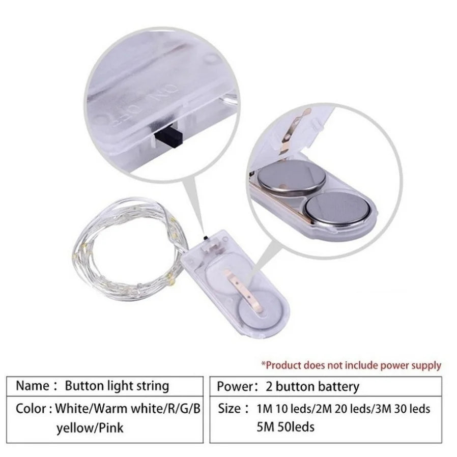 1m 2m 3m 5m Led Copper Wire Fairy Lights  Battery Powered Holiday Lighting Fairy Christmas Tree Garland Wedding Party Decoration