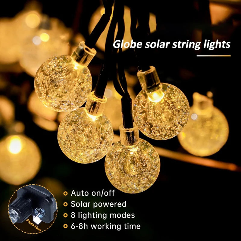 Solar Globe String Lights Waterproof Outdoor Fairy Lights 8 Modes