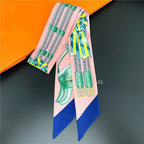 Fashion Women Hair Scarf 2024 New Brand Design Luxury Silk Scarf Fashion Print Headband Skinny Bag Scarves Neckerchief