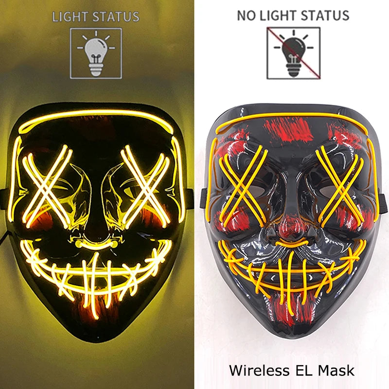 Wireless Neon LED Purge Mask – Glowing Halloween Cosplay Mask