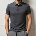 New Men's Business Casual Short Sleeved Bone Flower Solid Color POLO Shirt Fashion Breathable Comfortable Summer Versatile Top