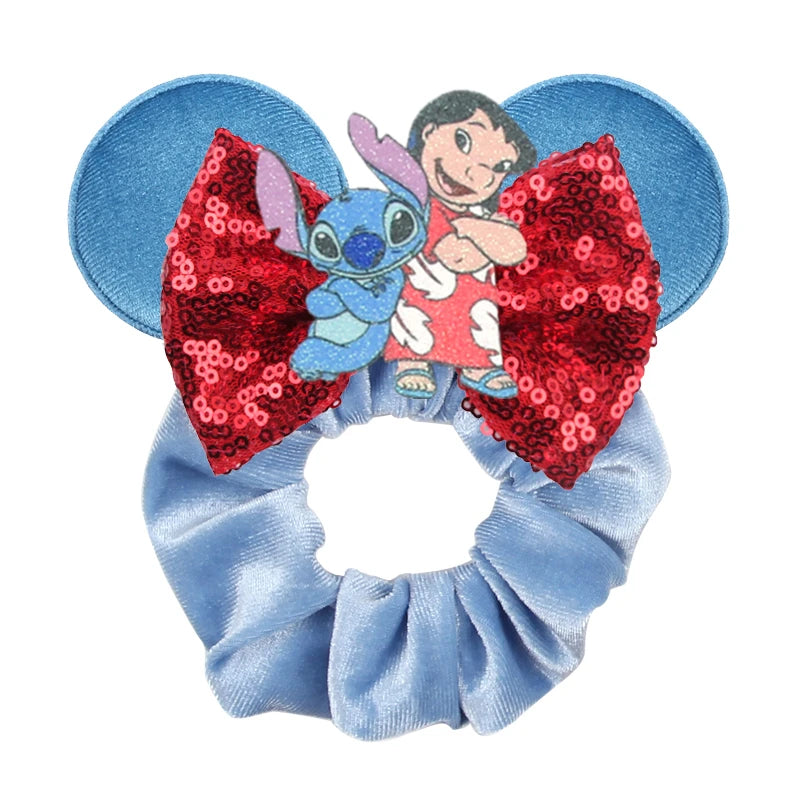 Cute Mouse Ears Velvet Scrunchies Hairband Women Elastic Ponytail Holder Girls Sequin Bow 2023 Kids Party DIY Hair Accessories