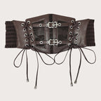 Lace Corset Punk Black Wide Belt With Chain Pu Leather Slimming Body Belts for Women Elastic High Waist Belt Female Cummerbunds