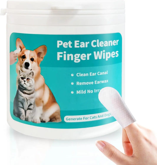 Pet Ear Wipes, Ear Cleaner Finger Wipes for Cats and Dogs, Soft & Easy Otic Cleaning Pads, Pet Supplies for Regular Soothing Odo - WTN Essentials 