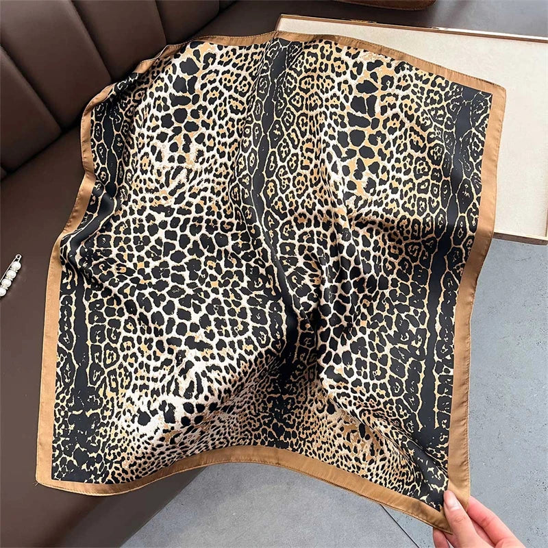 2025 Silk Shawl Print Headscarf Cat Hair Wrap Neckerchief Female Satin Square Scarf For Women Headband Foulard Hijab Bandana