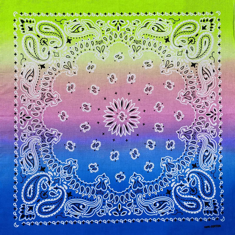 New Fashion Hip Hop 100% Cotton Bandana Square Scarf Gradient Color Paisley Headband Printed For Women/Men/Boys/Girls