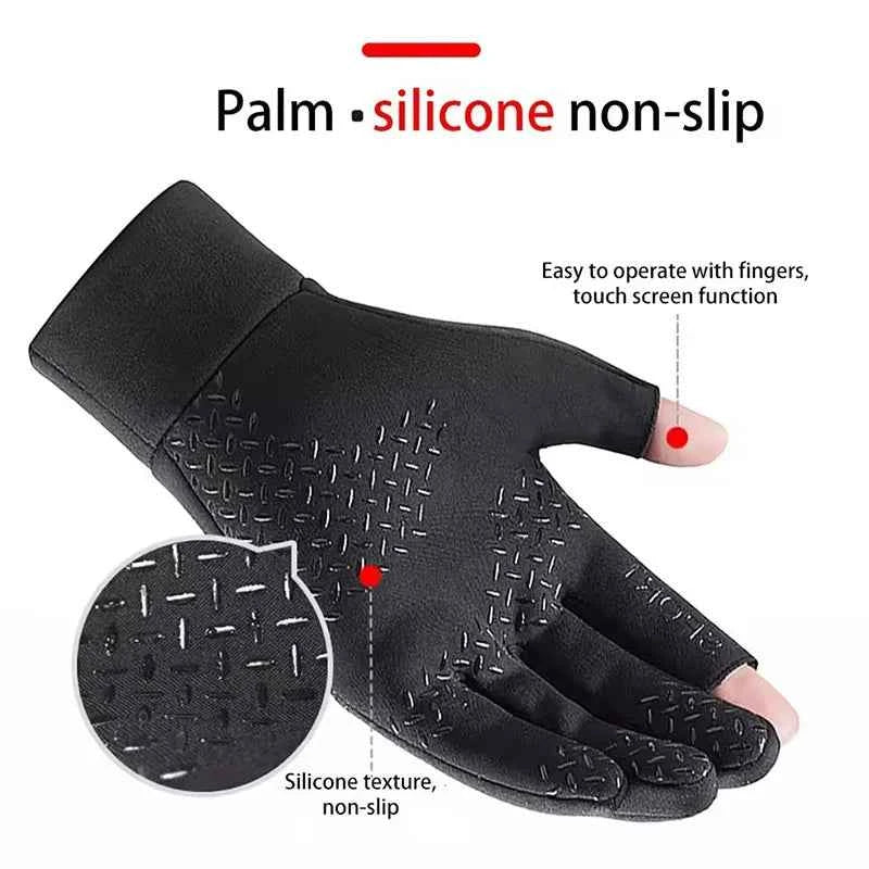 Winter Waterproof Fishing Men's Gloves Women's Cycling Warm Anti Slip Outdoor Sports Exposed Two Finger Touch Screen Gloves