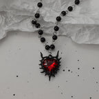 Gothic Bat Cross Dark Pendant Necklace Set, Y2K Personalized Thorn Love Black Bead Stacked Necklace Set, Suitable as Halloween G