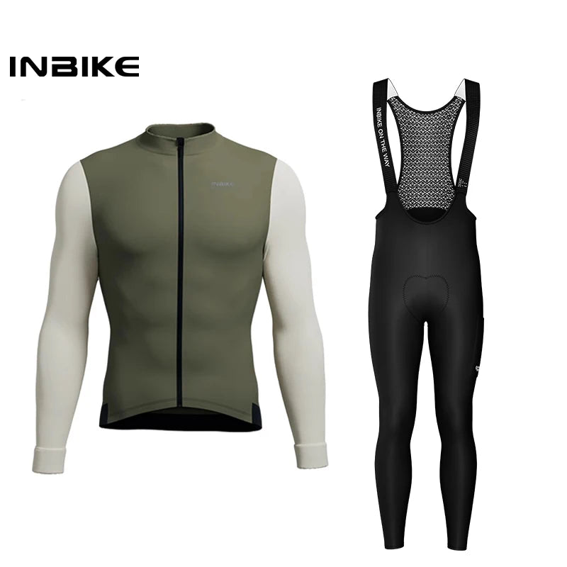 INBIKE Fleece Men's Cycling Jersey  Winter Cycling Sets Warm Long-sleeved Suit Soad Bike Bicycle Jacket Overalls Riding Suit