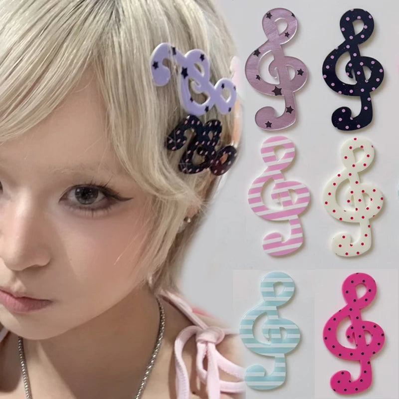 1/2pcs Y2K Style Musical Note Hair Clip Harajuku Hairclips Side Bangs Clip Sweet Girl Hairpin for Women Trendy Hair Accessories
