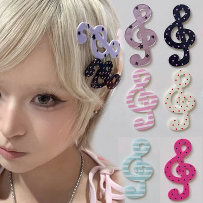 1/2pcs Y2K Style Musical Note Hair Clip Harajuku Hairclips Side Bangs Clip Sweet Girl Hairpin for Women Trendy Hair Accessories