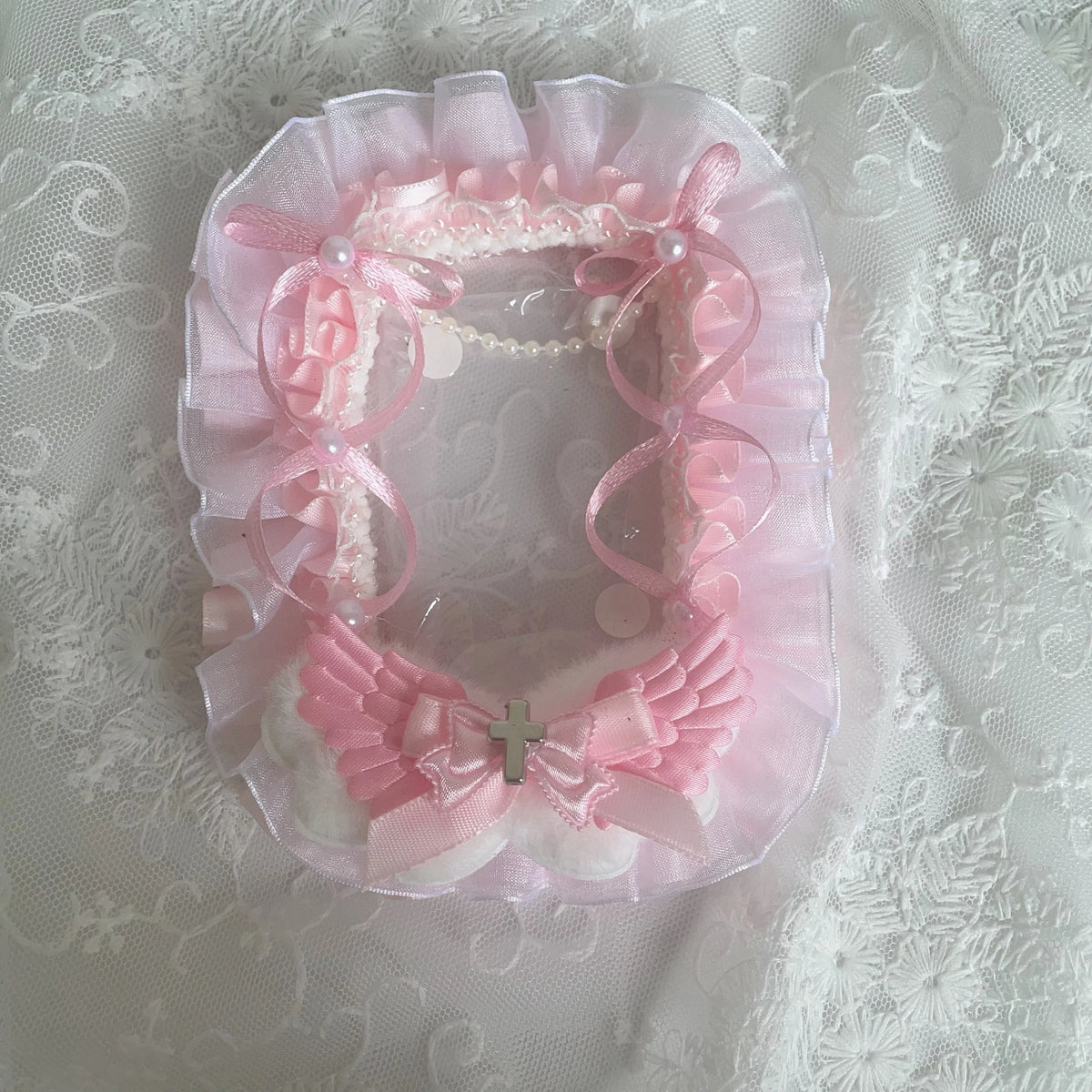 Lace bar ji matt decorative card cover bow ribbon pearl photo small card storage display handmade DIY handmade decorative auxili