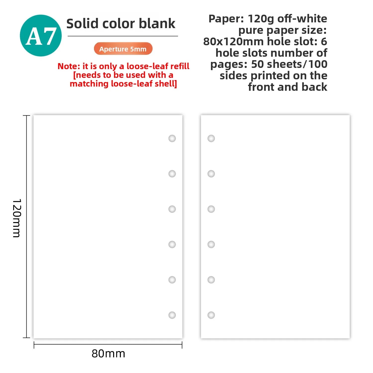 A7 50Sheets Loose Leaf Notebook Refill Spiral Binder Inner Page Weekly Monthly To Do Line Grid Inside Paper Stationery