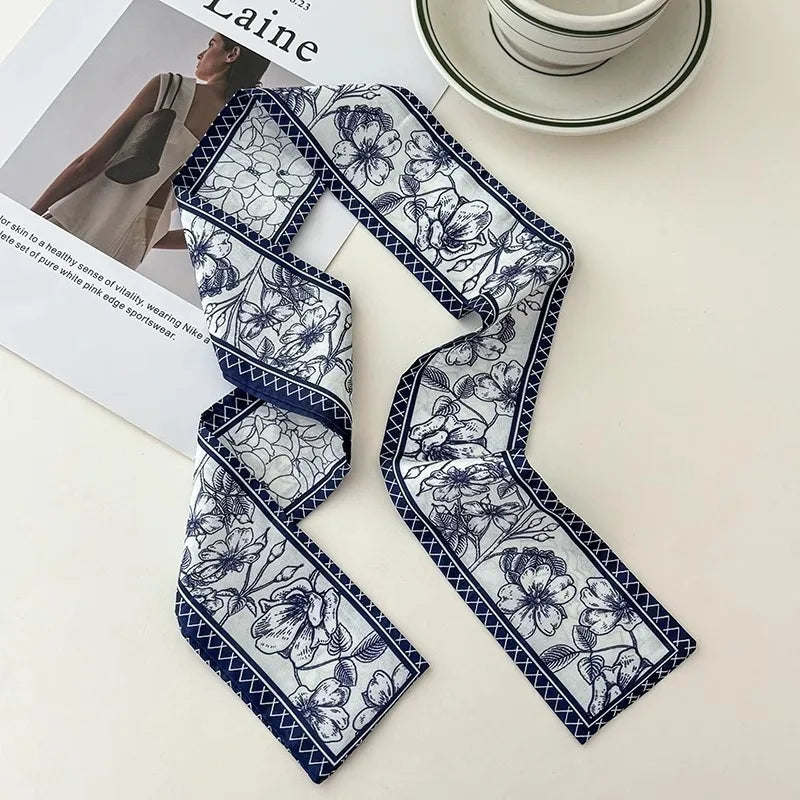 Cashew flower silk scarf double-sided printed for Women, Lightweight Versatile Bandana Style, Daily Office Party Vacation Boho