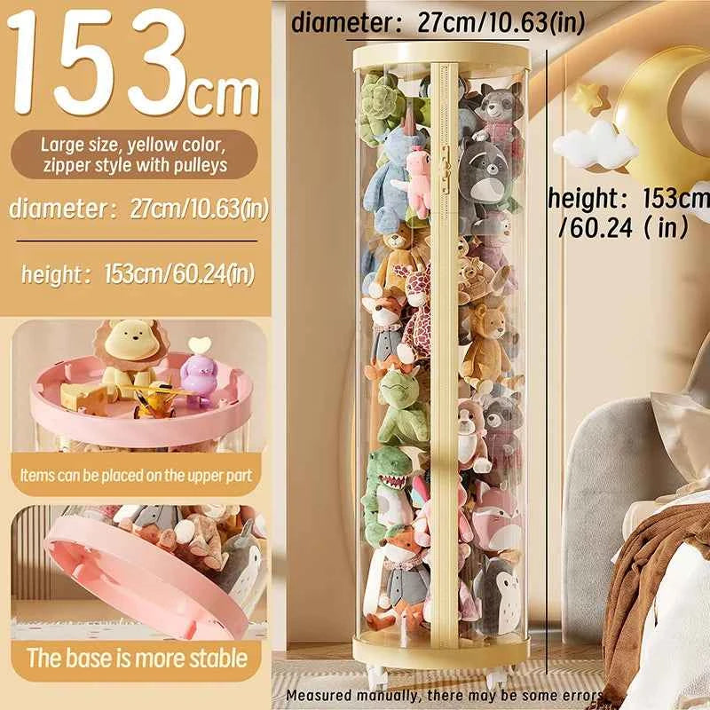 Transparent Doll Storage Box Plush Toy Organization Toy Storage Tube DIY Zipper Bins Kid Christmas Gift Children's Toy Organizer