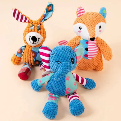 Cute Fox & Elephant Plush Dog Toy - Interactive Squeaky Chew & Teeth Cleaner