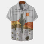 Fashion Men's Cactus Desert Printed Shirts Casual Hawaiian Beach Resort Shirt Summer Natural Landscape Vintage Printed Shirts