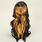 Satin Square Scarf Women Muslim Hijab Elegant 2025 Print Silk Neckerchief Shawl Wraps Headband Handle Hair Accessories Bandana