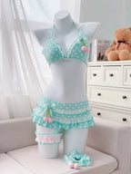 Japanese Style Kawaii Girls Swimsuit Sweet Printed Halter Bikini Swimsuit Women Ruffle Bikini Set Bather Bathing Suit Swim