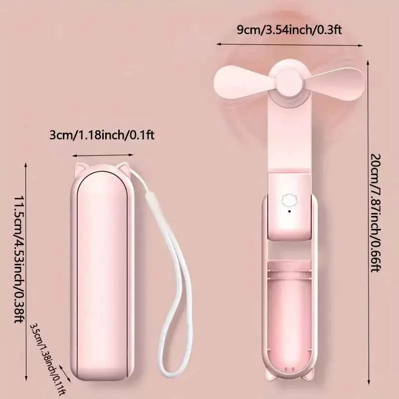 Portable Mini Fan, USB Rechargeable, 3-speed Adjustable, Foldable Handheld Fan, Suitable for Women, Travel, Outdoor Use