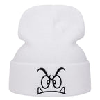 Angry expression embroidered knitted hat, warm woolen hat for men's and women'soutdoor sports events in autumn and winter