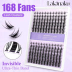 LAKANAKU 168 Fans Diy Cluster Lashes Cat Eye Lashes Invisible Band Premium Mink Manga Lash Clusters