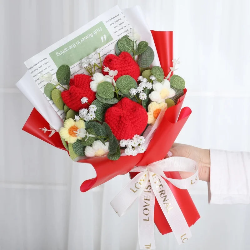 Finished Knitted Flowers Sunflowers Crochet Bouquet Creative Knitted Flowers Valentine Mothers' Day Birthday Graduation Gifts