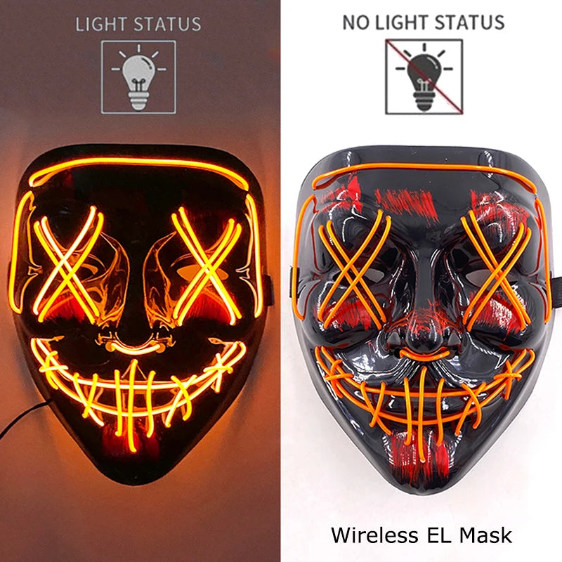 Wireless Neon LED Purge Mask – Glowing Halloween Cosplay Mask