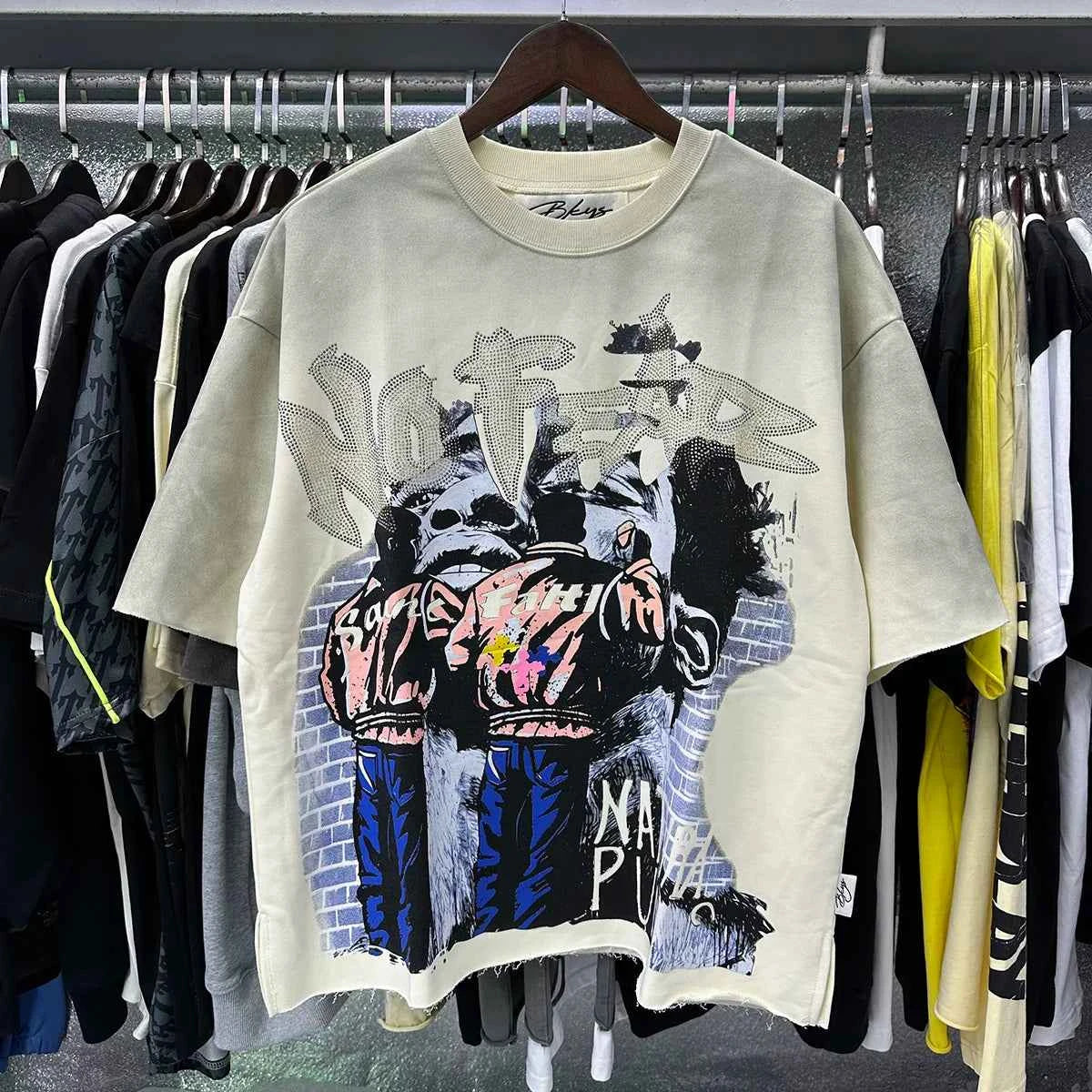 Shinning Bling Diamond Short Sleeve Cropped T-shirt for Men and Women Crew Neck Rhinestone Loose Cotton Summer Tshirts Oversized