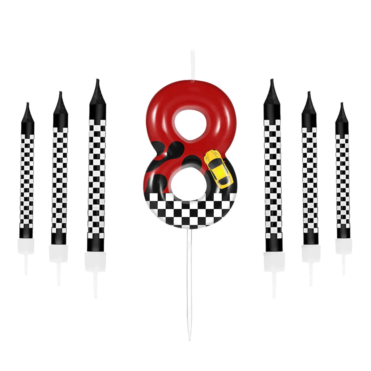 7pcs Red Racing Cars Themed Birthday for Cake Candles, Number 0 1 2 3 4 5 6 7 8 9 10 Candle Birthday Cake Topper